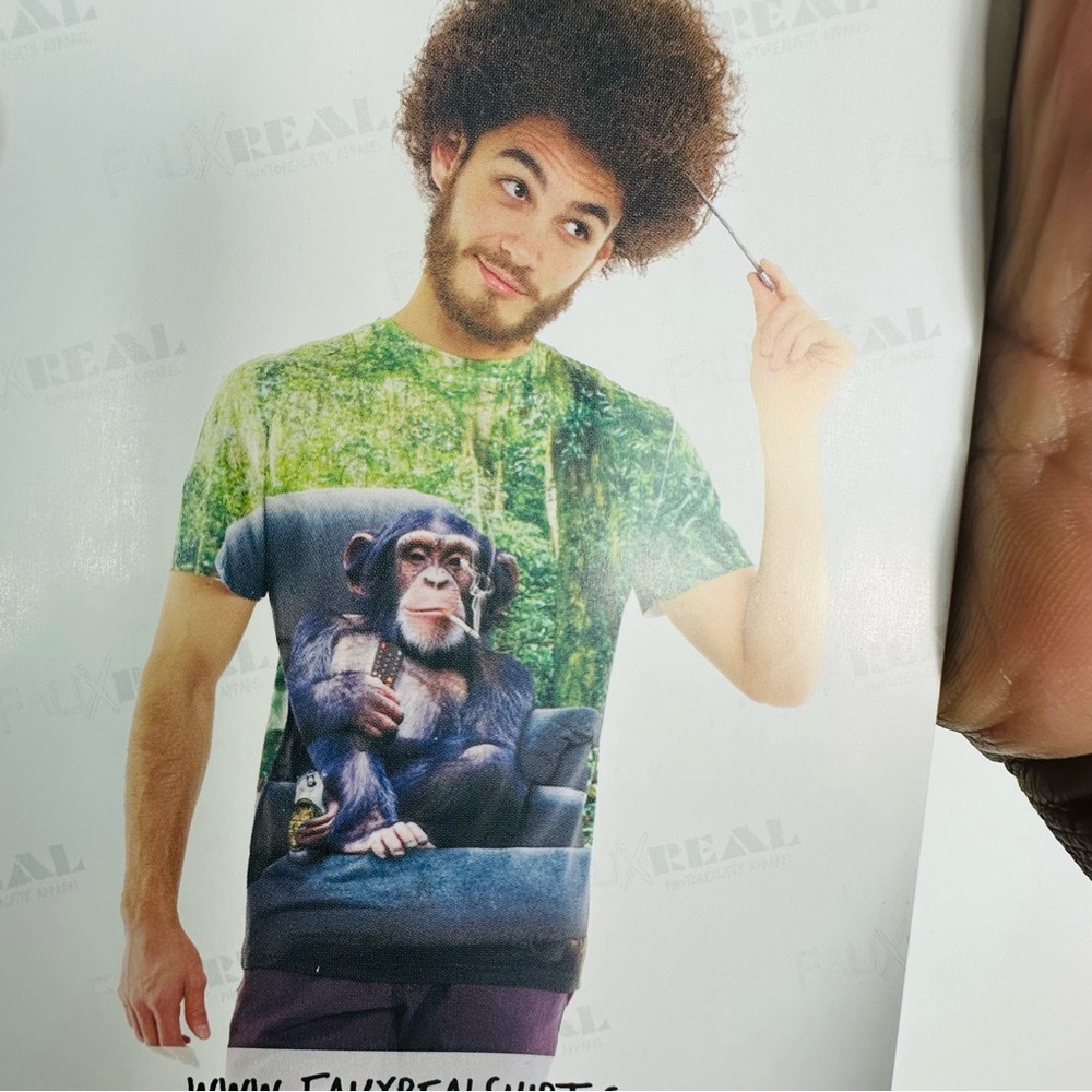 Faux Real Mens Lazy Chimp Novelty Shirt Small